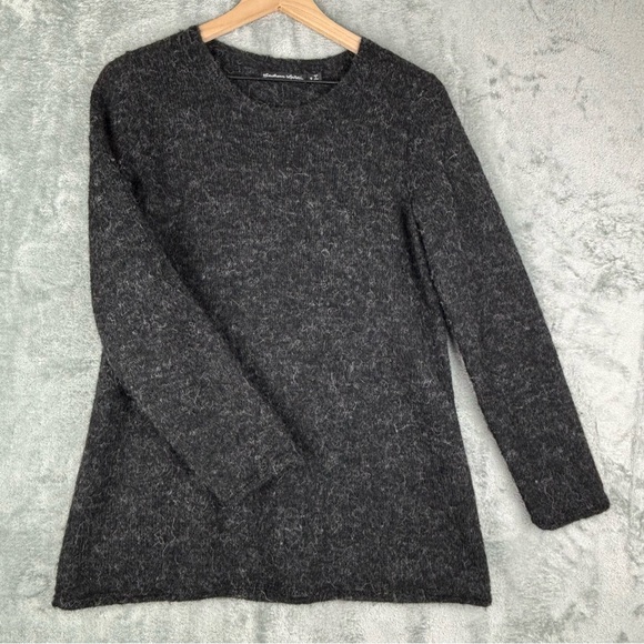 Gudrun Sjoden Sweater Womens Small Gray Black Alpaca Wool Blend Fuzzy Round Neck - Picture 8 of 13